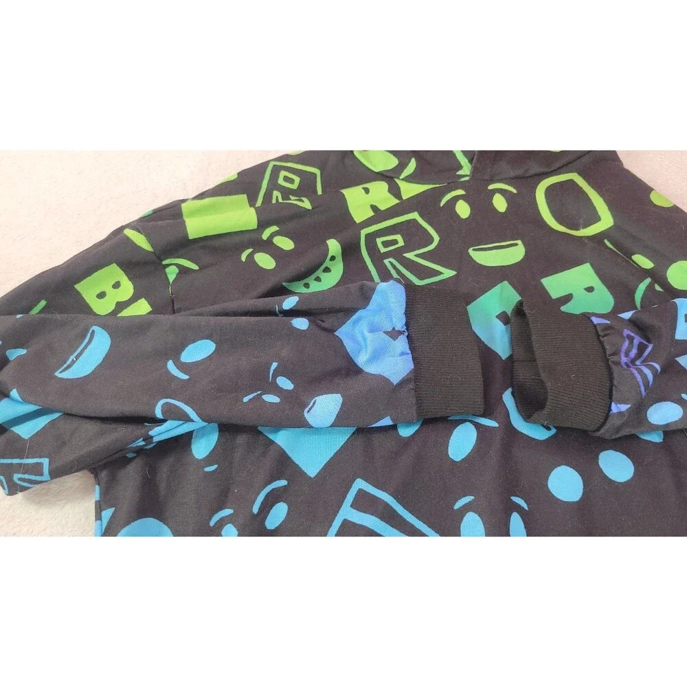 ​Roblox Hoodie Boys Size 15/16 Green Blue All Over Print Gamer Sweatshirt New